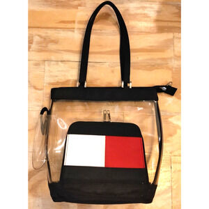 Clear PVC Clear Bag 10 x 11 Phone Outer Pocket Black Double Shoulder Straps